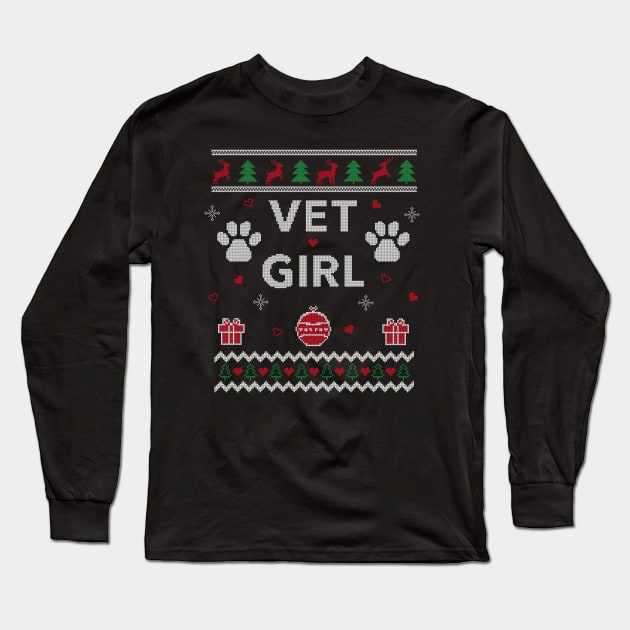 Funny Veterinarian Ugly Christmas Gift Vet Girl Design Long Sleeve T-Shirt by Dr_Squirrel